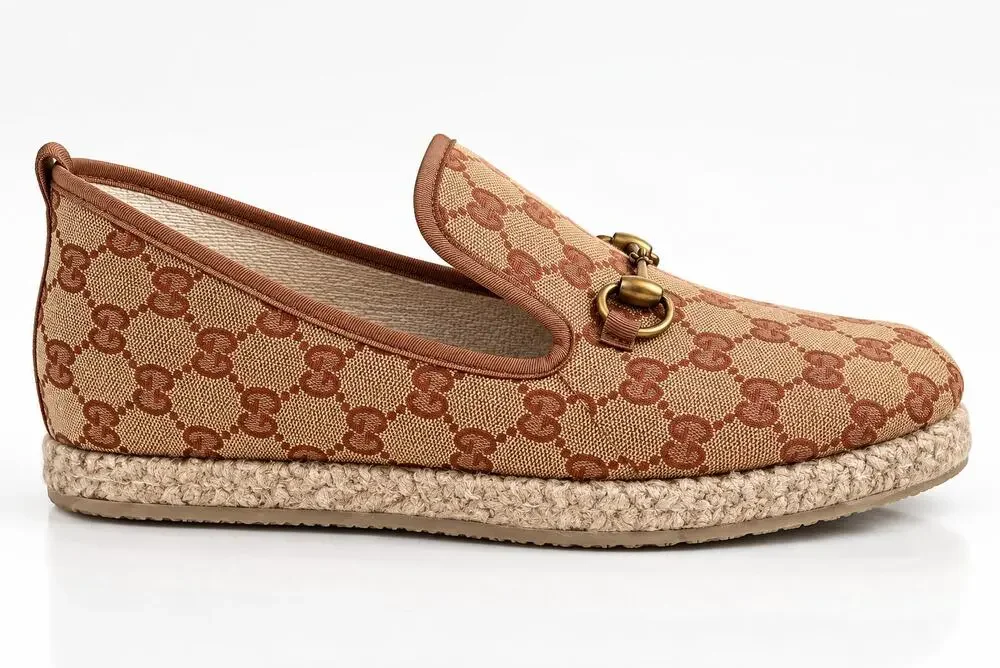 GUCCI GG Supreme Horsebit Monogram Espadrille Loafers Red Sz 10 $995